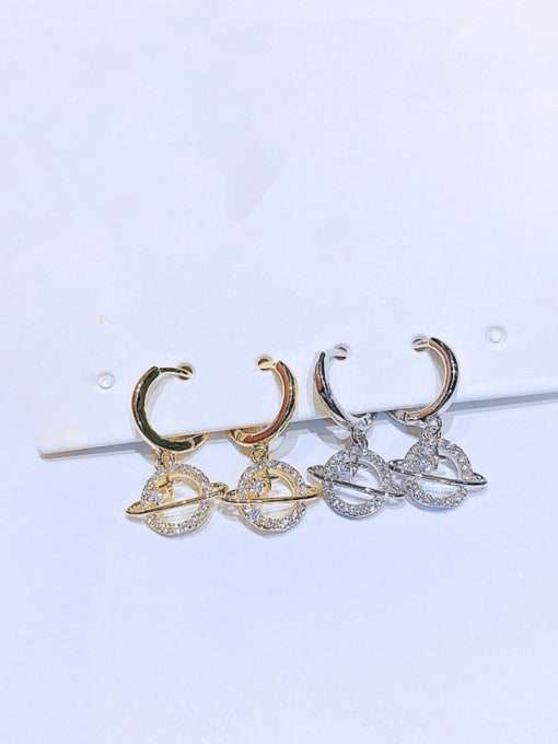 Ming Brass Cubic Zirconia Geometric Minimalist Huggie Earring 0