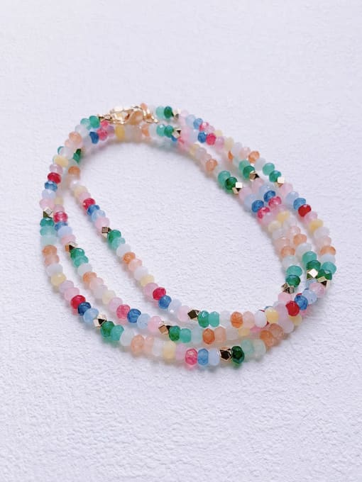 Scarlet White N-STMT-0015 Natural Gemstone Crystal Beads Double Layer Handmade Beaded Necklace 0
