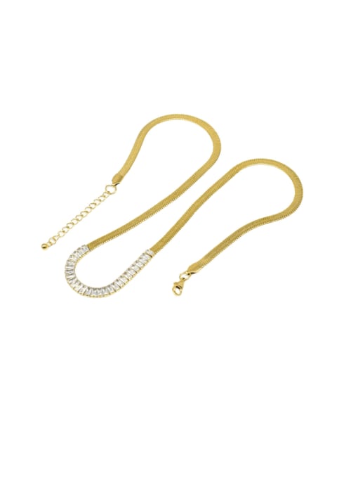 5mm gold+white Titanium Steel Glass Stone Snake Luxury Necklace