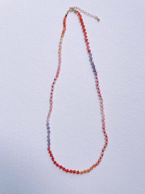 Picture Color  2 N-STLN-0001 Natural  Gemstone Crystal  Multi Color  Bead Chain Minimalist Handmade Beaded Necklace