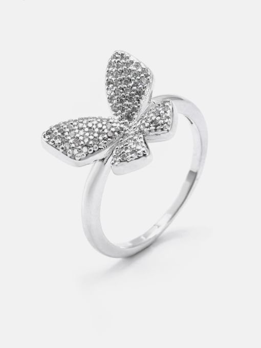 platinum Brass Cubic Zirconia Butterfly Cute Band Ring