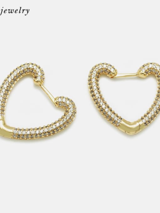 Gold white zirconium Brass Cubic Zirconia Heart Vintage Huggie Earring