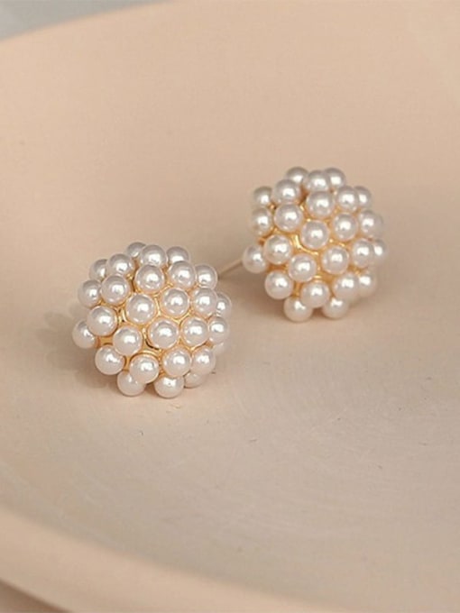 LM Brass Stud Pearl Earring with 925 Silver Needle 3