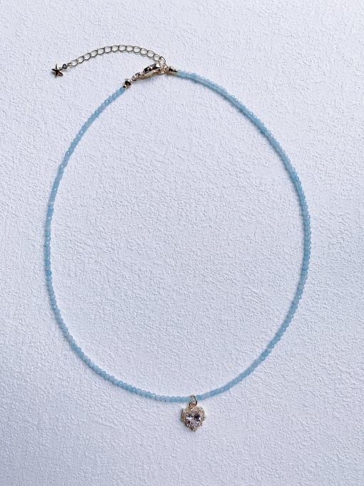 Scarlet White N-DIY-012 Aquamarine Chain Heart Pendant Minimalist Handmade Beaded Necklace 0