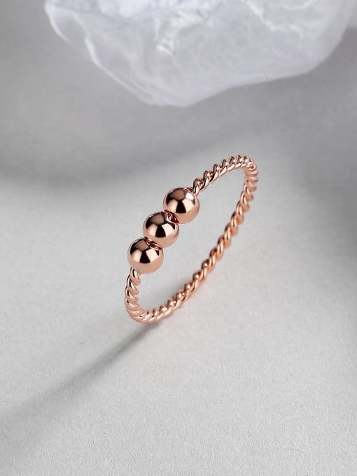 Rose Gold Color, US 6 Brass Geometric Three Bead Ring