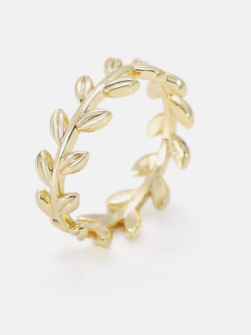 gold Brass Smooth Leaf Minimalist Band Ring