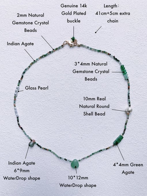 green N-MIX-0002 Natural Round Shell Beads Chain Multi Color Irregular Handmade Beaded Necklace