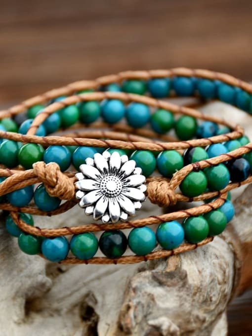 LM Alloy Natural Stone Flower Bohemia Handmade Weave Bracelet 1
