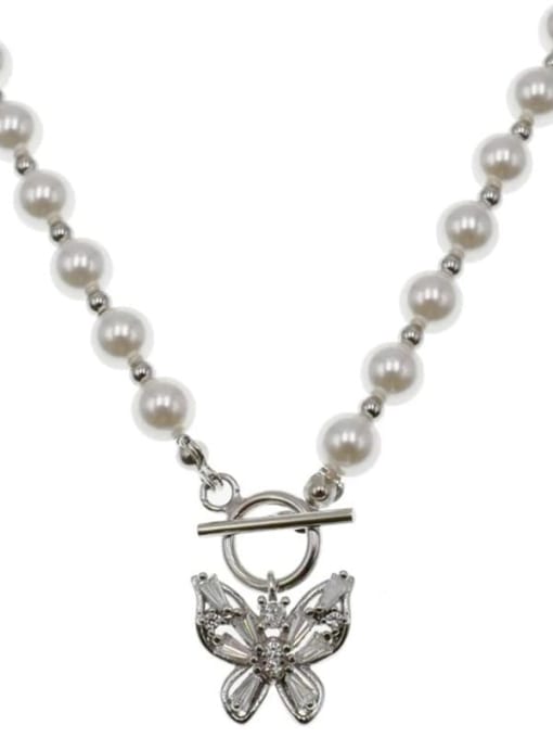 LM 925 Sterling Silver Imitation Pearl Butterfly Luxury Necklace 2