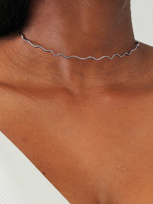 LM Alloy Irregular  Waves Line Minimalist Choker Necklace 3