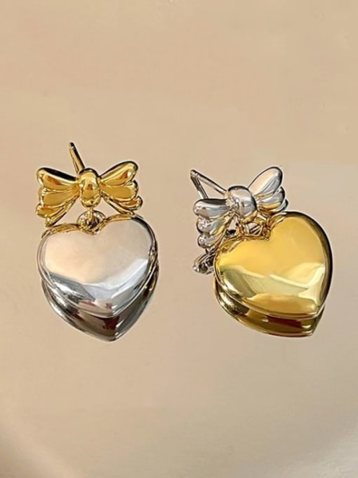 Gold and silver color matching earrings Brass Heart gold and silver color drop Earring