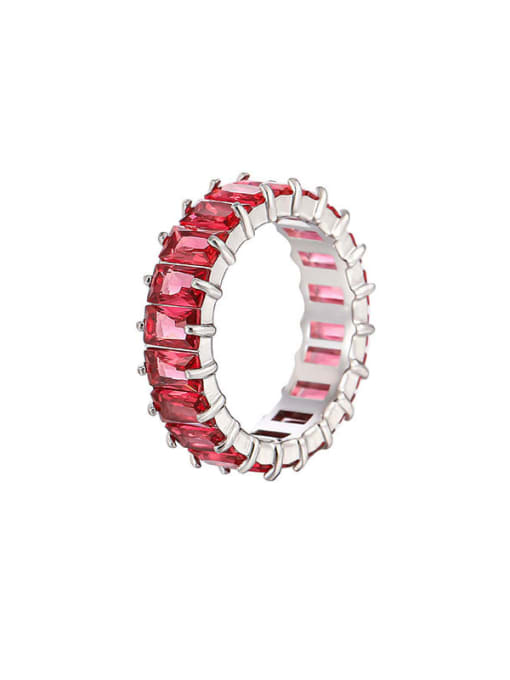 Platinum+ Rose Red Titanium Steel Cubic Zirconia Geometric Luxury Band Ring