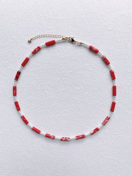 red N-STPE-0006 Natural Gemstone Crystal Beads Chain Handmade Beaded Necklace