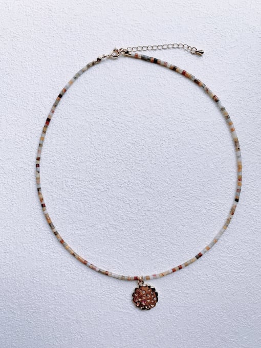 Scarlet White Brass Gemstone Crystal Chain Flower Pendant Bohemia  handmade  Beaded Necklace