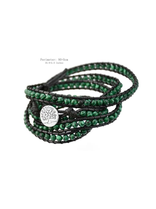 LM Alloy Malchite Green Round Vintage Handmade Weave Bracelet 2