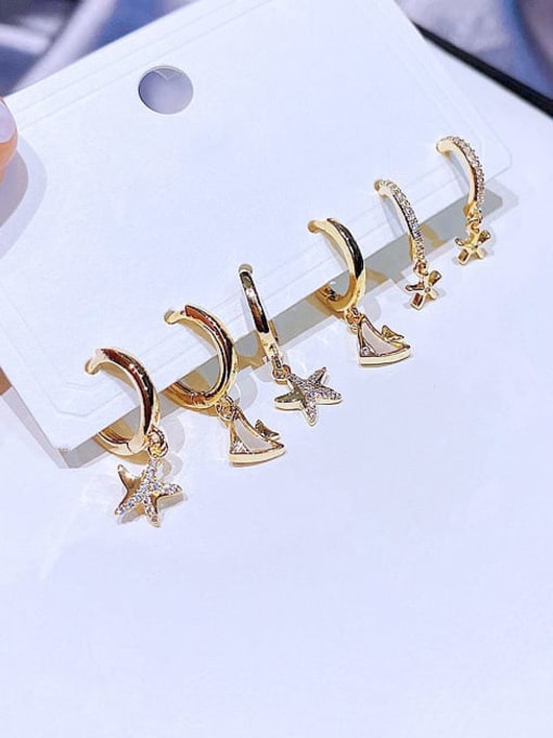 Ming Brass Cubic Zirconia Pentagram Cute Huggie Earring 2