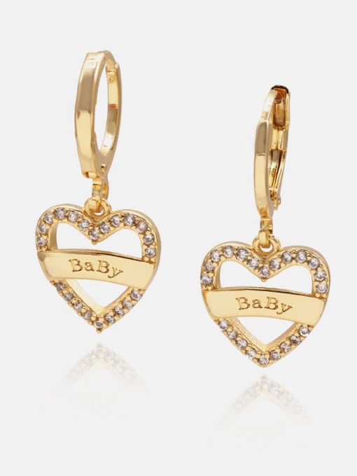Gold white zirconium Brass Cubic Zirconia Heart Vintage Huggie Earring
