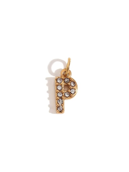 Gold P Stainless steel 18K Gold Plated Rhinestone Letter Charm