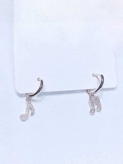 White Gold Plated pair Brass Cubic Zirconia Letter Minimalist Note Huggie Earring