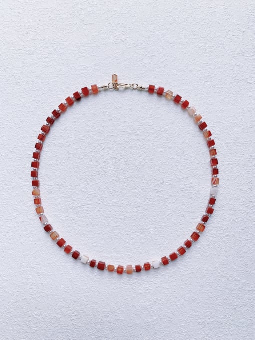 red N-STPE-0012 Natural Gemstone Crystal Beads Chain Handmade Beaded Necklace