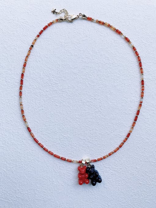 Scarlet White N-BEAR-004 Natural Stone Chain Bear Pendant Cute Handmade Beaded Necklace 3