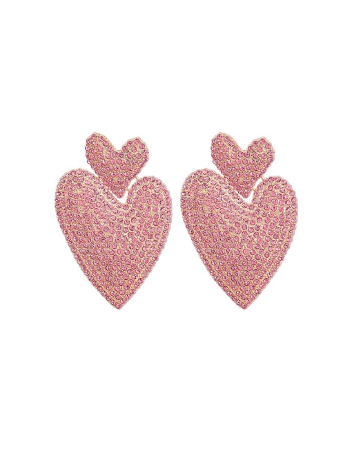 Pink Zinc Alloy Rhinestone Heart Clip Earring