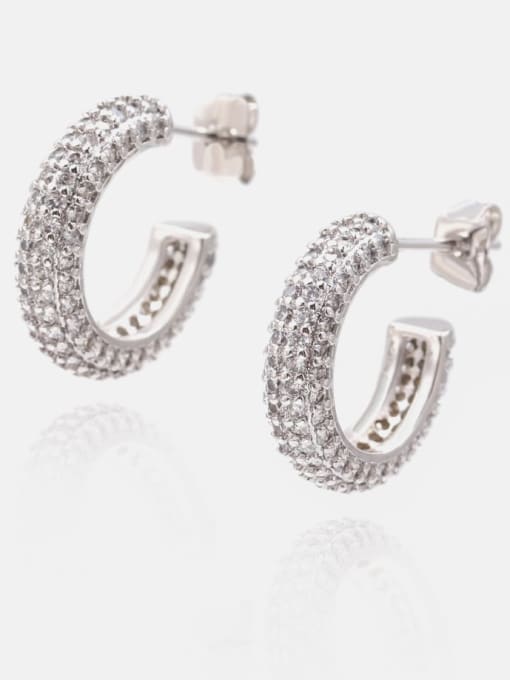 Platinum white zirconium Brass Cubic Zirconia Geometric Minimalist Cluster Earring