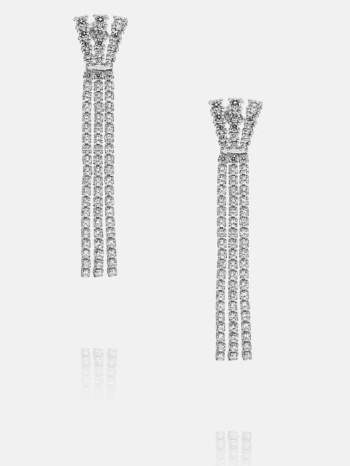 Platinum white zirconium Brass Cubic Zirconia Tassel Bohemia Threader Earring