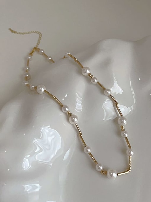 White Pearl Alloy Imitation Pearl Geometric Trend Beaded Necklace