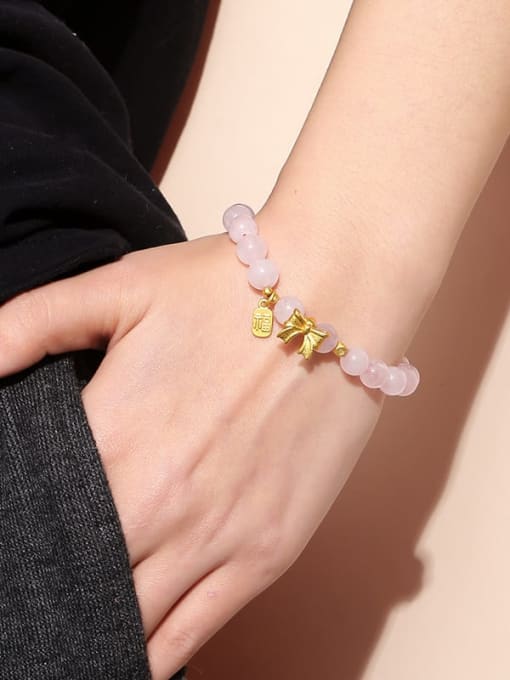NA-Stone Alloy Pink Elastic rope Bowknot Cute Beaded Bracelet 1