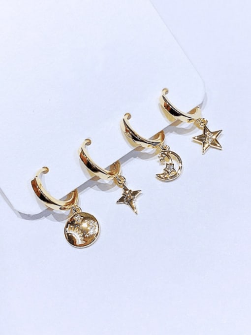 Ming Brass Asymmetrical Star Moon Hip Hop Huggie Earring 1
