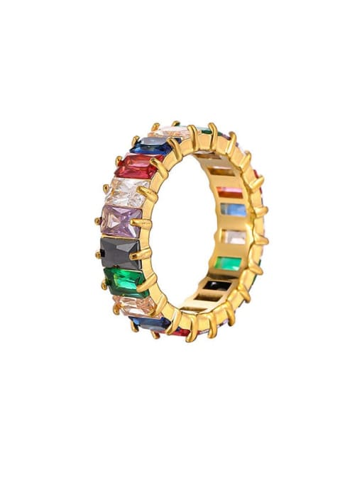 Golden +colored Titanium Steel Cubic Zirconia Geometric Luxury Band Ring