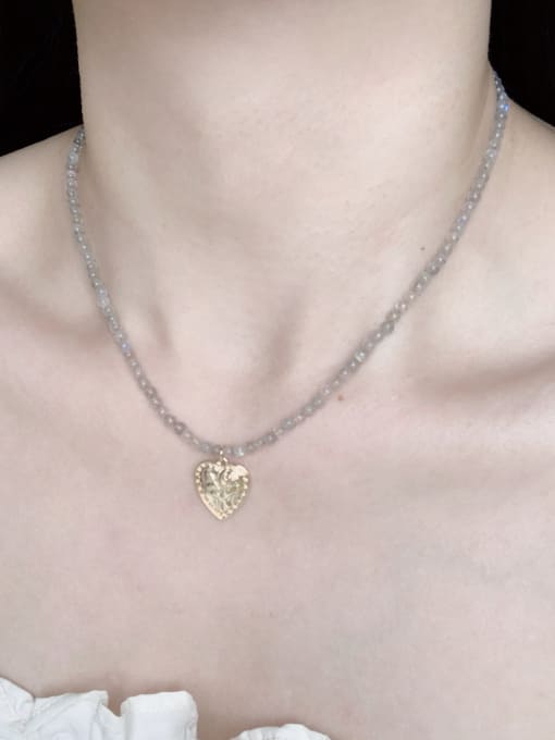 Scarlet White N-DIY-004  Natural  Gemstone Crystal Chain Heart Pendant Minimalist  handmade  Beaded Necklace 1