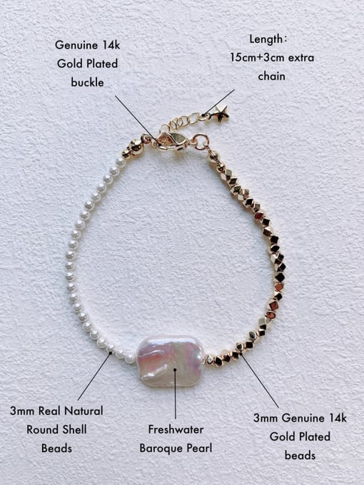 Scarlet White Brass Imitation Pearl Geometric Minimalist Handmade Asymmetrical Beaded Bracelet 2