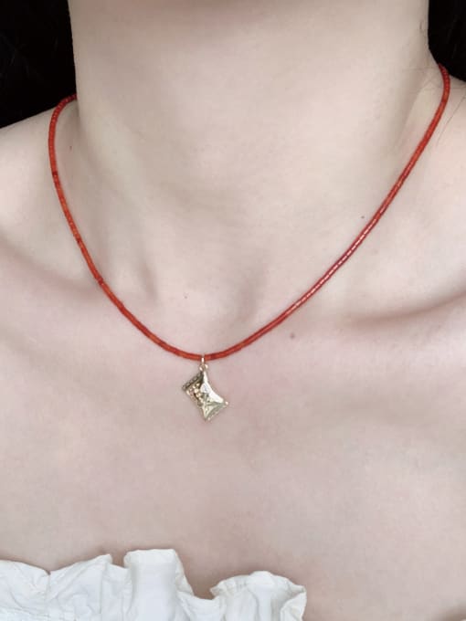 Scarlet White Brass Gemstone Crystal Chain Multi Color Heart Bohemia handmade Beaded Necklace 1