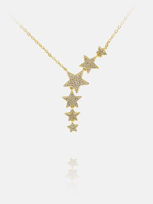 gold Brass Cubic Zirconia Star Minimalist Lariat Necklace