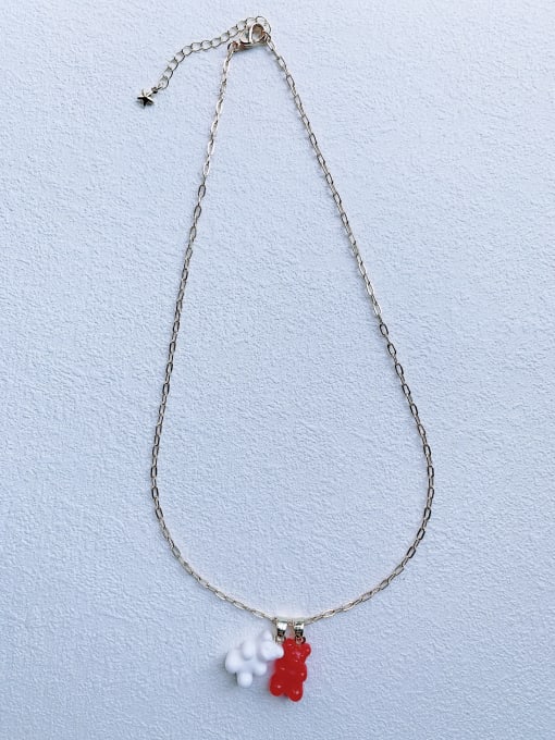 Scarlet White EAR-0009 Brass  Chain Rasinic Bear Pendant Cute Handmade Beaded Necklace 2