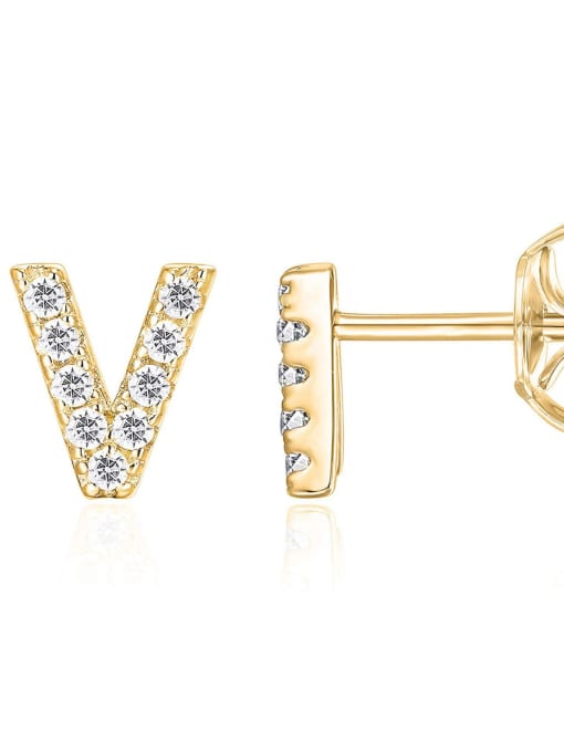Single , Letter V Brass Cubic Zirconia White Minimalist Stud Single Earring with 26 letters