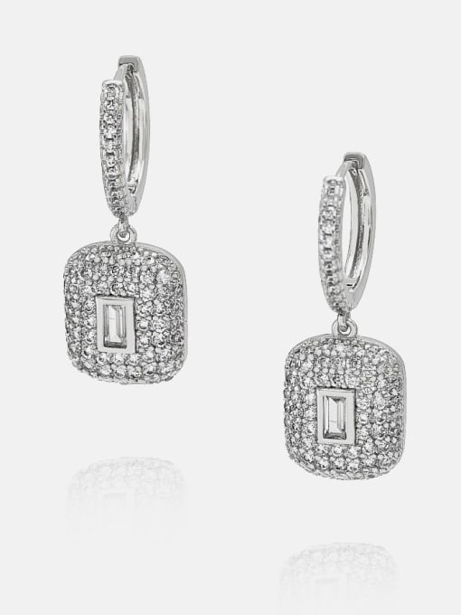 Platinum White zircon Brass Cubic Zirconia Locket Vintage Huggie Earring
