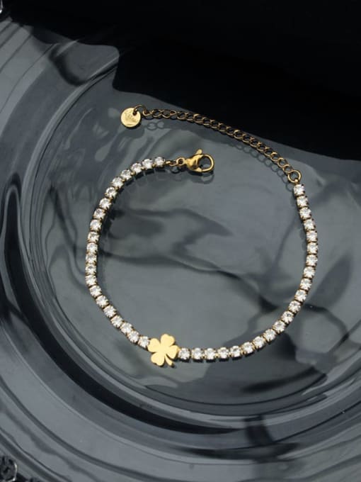 clover, Gold color Titanium Steel Cubic Zirconia Heart Bracelet