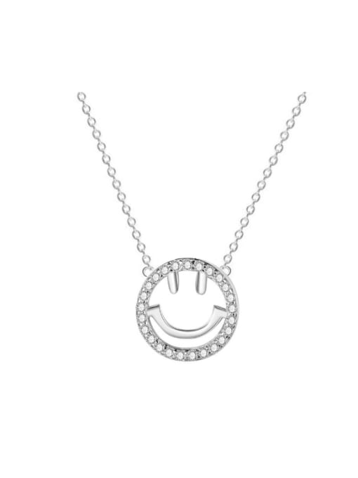 BLN066N Platinum 925 Sterling Silver Cubic Zirconia Smiley Minimalist Necklace