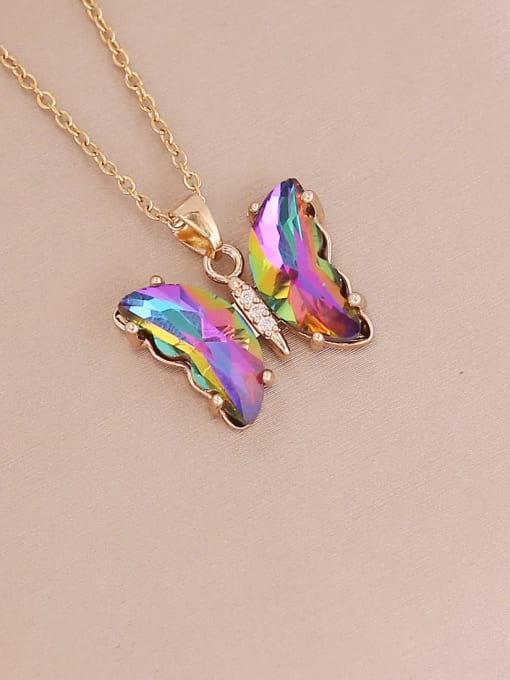 Colorful Gold Titanium Steel Cubic Zirconia Butterfly Dainty Necklace