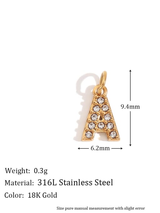 Gold A Stainless steel 18K Gold Plated Rhinestone Letter Charm