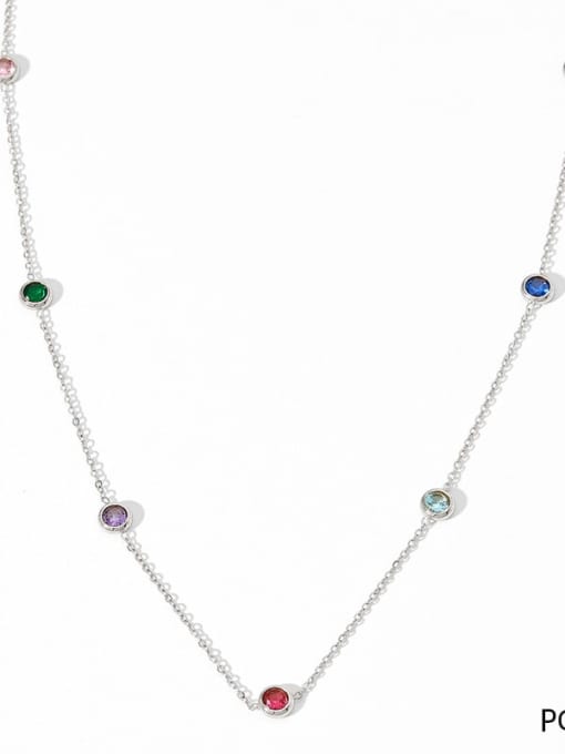 PCD517 Platinum color, Colored CZ Stainless steel Geometric Necklace