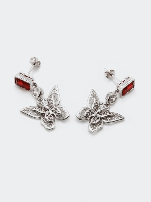 Platinum red Brass Cubic Zirconia Butterfly Vintage Drop Earring