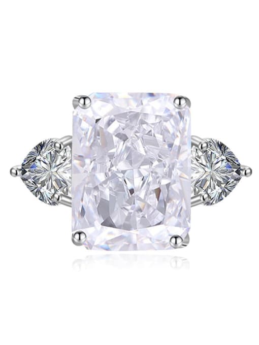 white Brass Cubic Zirconia Geometric Solitaire Ring