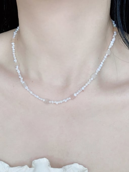 Scarlet White N-PEMT-0015  Natural  Gemstone Crystal Chain Handmade Beaded Necklace 1