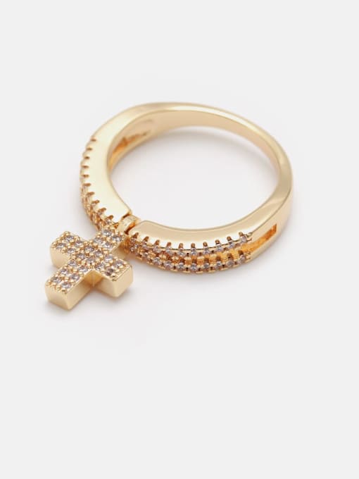 Gold white zirconium Brass Cubic Zirconia Cross Minimalist Band Ring