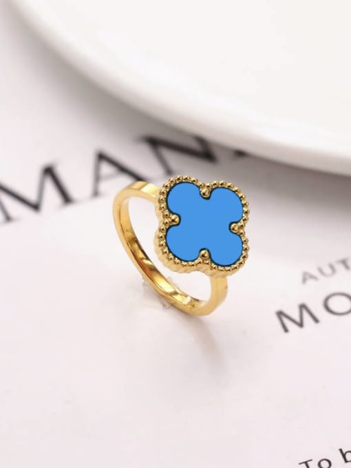 Blue Stainless steel Clover Ring With 4 colors