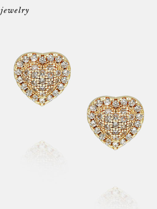 Gold white zirconium Brass Cubic Zirconia Heart Cute Stud Earring